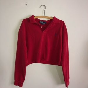 Cropped Red Polo Long Sleeve Shirt